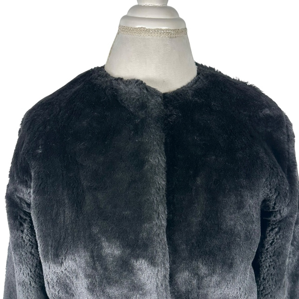 Duffel Outdoor Black Faux Fur Plush Jacket Bolero Crop Cozy Soft Winter Size S - Picture 7 of 11